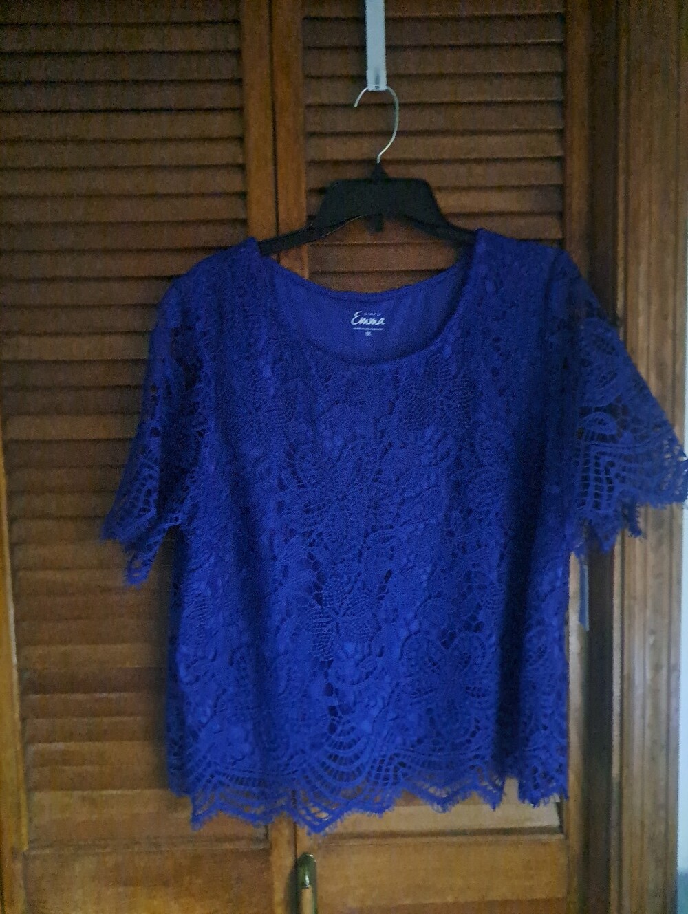 Simply Emma Cobalt Blue Floral Lace Short Sleeve Top
